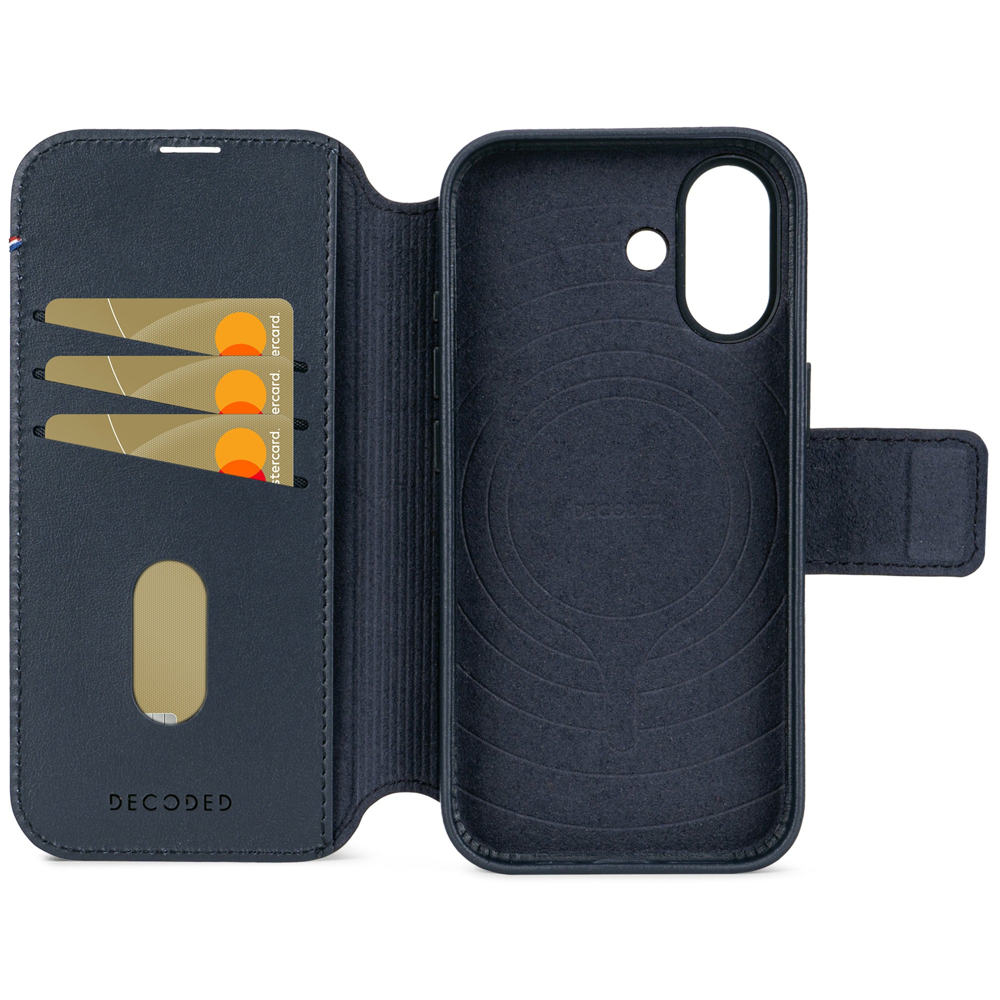 Navy Shadow Leather Detachable Wallet Case for iPhone 17 with MagSafe