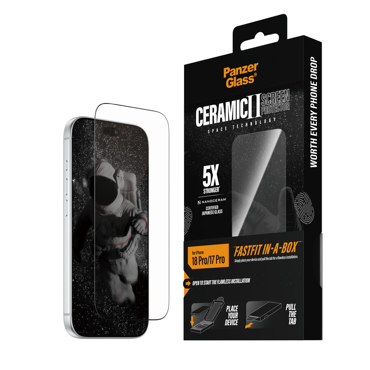 PanzerGlass Ceramic Screen Protector for iPhone 18 Pro & 17 Pro – Ultra-Wide Fit with FASTFIT IN-A-BOX