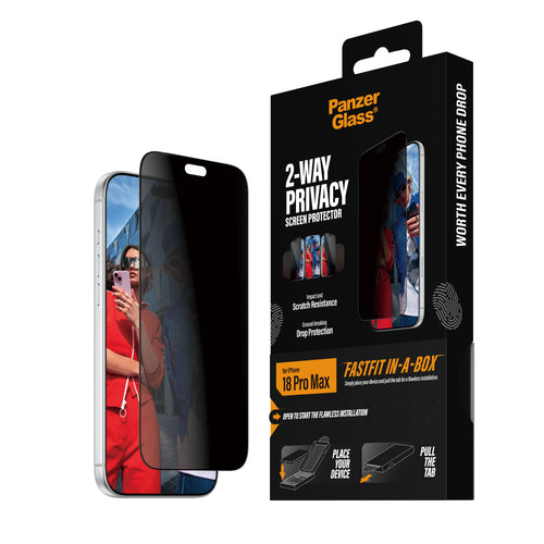 PanzerGlass 2-Way Privacy Screen Protector for iPhone 18 Pro Max – Ultra-Wide Fit with FASTFIT IN-A-BOX