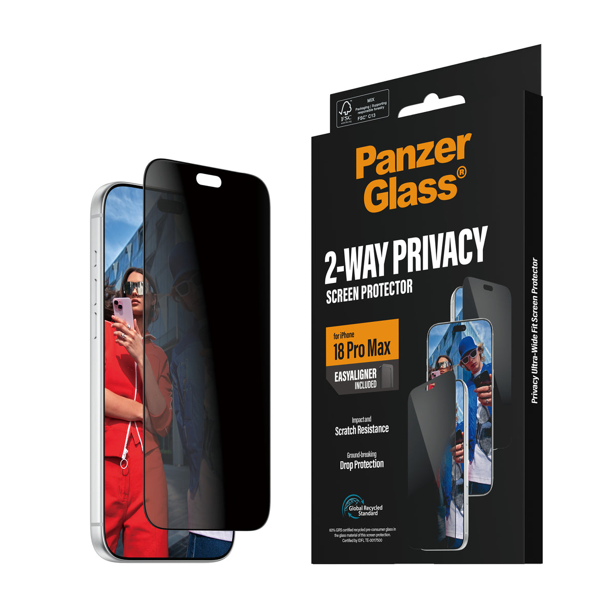 PanzerGlass 2-Way Privacy Screen Protector for iPhone 18 Pro Max – Ultra-Wide Fit with EasyAligner