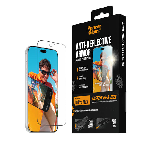 PanzerGlass Anti-Reflective Armor Screen Protector for 18 Pro Max – Ultra-Wide Fit with FASTFIT IN-A-BOX