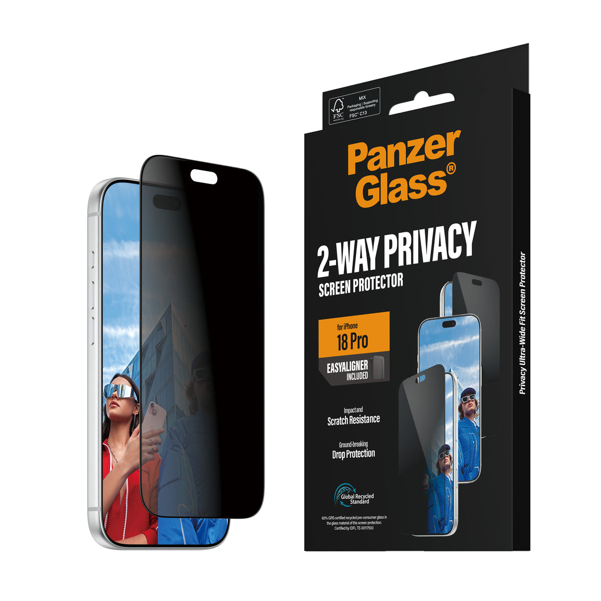 PanzerGlass 2-Way Privacy Screen Protector for iPhone 18 Pro – Ultra-Wide Fit with EasyAligner