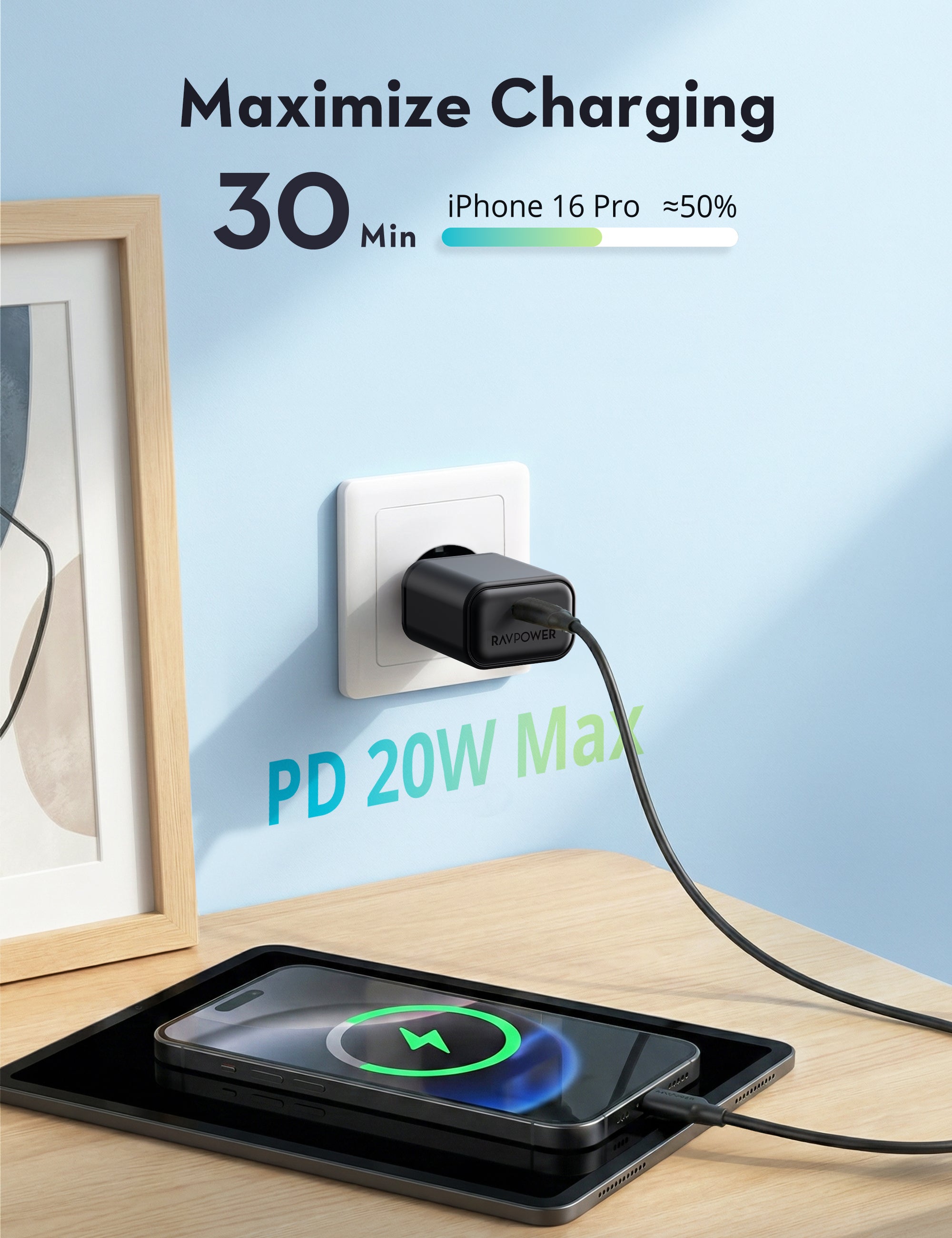 20W USB-C Power Delivery Wall Charger – Compact Everyday Fast Charging