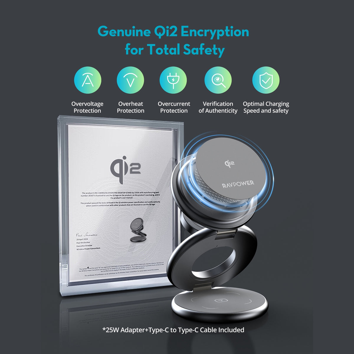 3-in-1 Magnetic Wireless Charging Station – Qi2 & MagSafe Certified